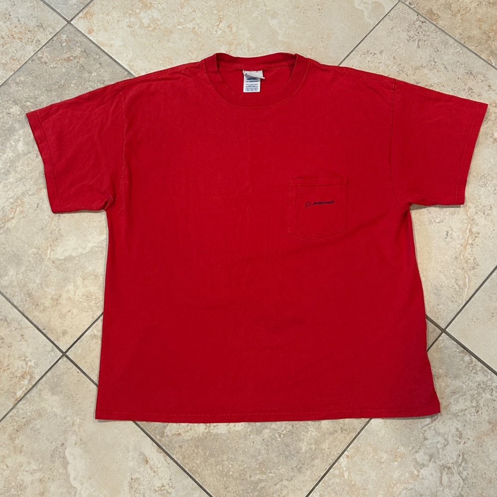 Vintage Boeing Pocket Shirt Mens XL Red Short Sleeve Tee‎ Airplane Aviation